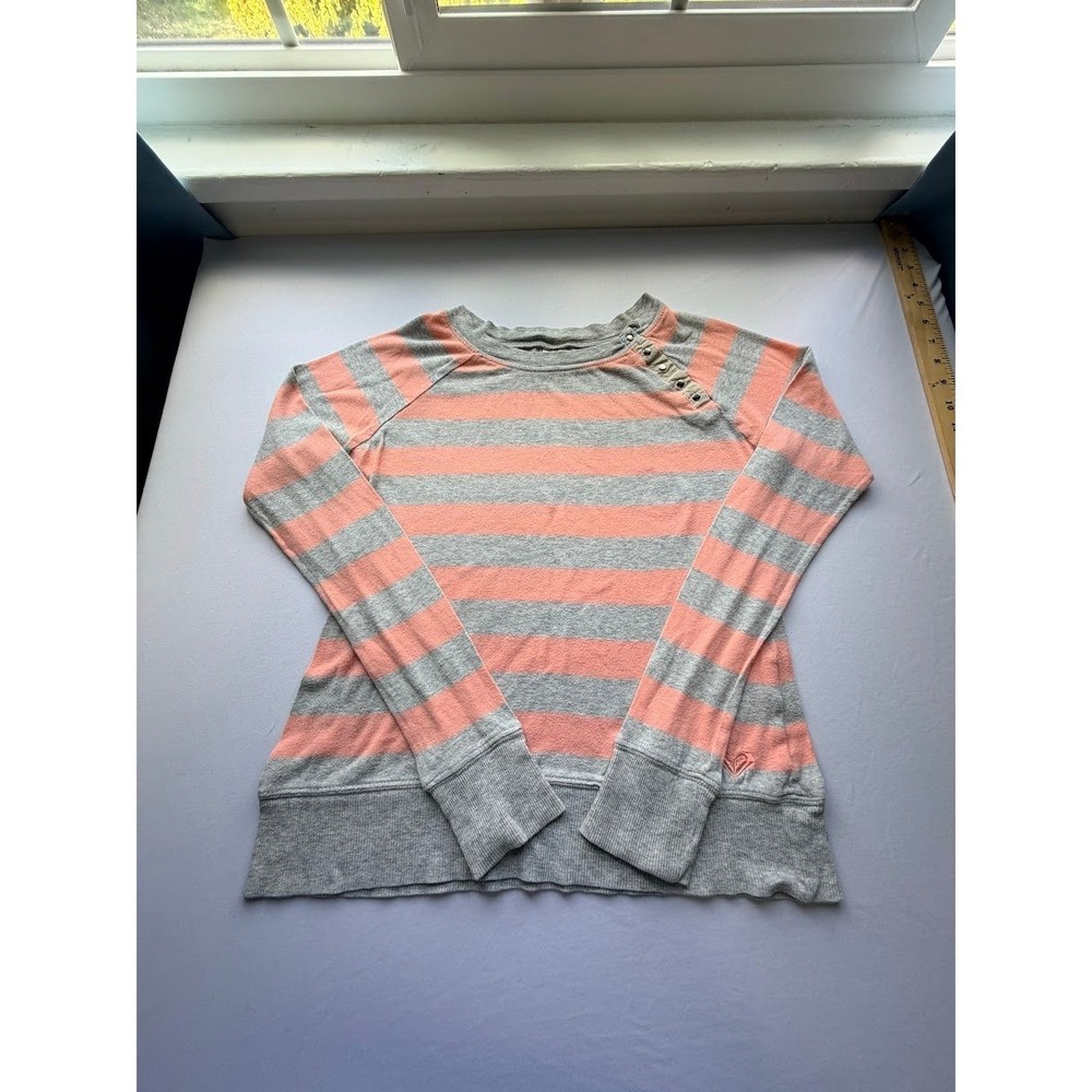 Y2K Roxy Women's Striped Long Sleeve Top Button Shoulder Size - Medium